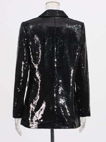 Sequin blejzer za žene, rever ovratnik, dugi rukavi, jesen 2025, poliester
