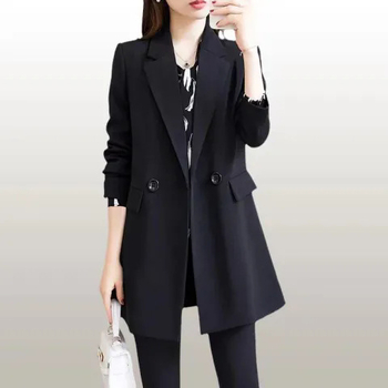 Ženski sako u stilu kostima, casual japansko-korejski stil, regularni kroj, poliester tkanina, ovratnik stila kostima, dugi rukavi
