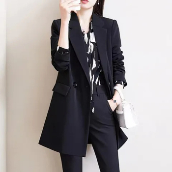 Ženski sako u stilu kostima, casual japansko-korejski stil, regularni kroj, poliester tkanina, ovratnik stila kostima, dugi rukavi