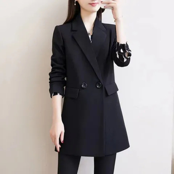 Ženski sako u stilu kostima, casual japansko-korejski stil, regularni kroj, poliester tkanina, ovratnik stila kostima, dugi rukavi