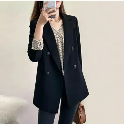 Ženski sako u stilu kostima, casual japansko-korejski stil, regularni kroj, poliester tkanina, ovratnik stila kostima, dugi rukavi