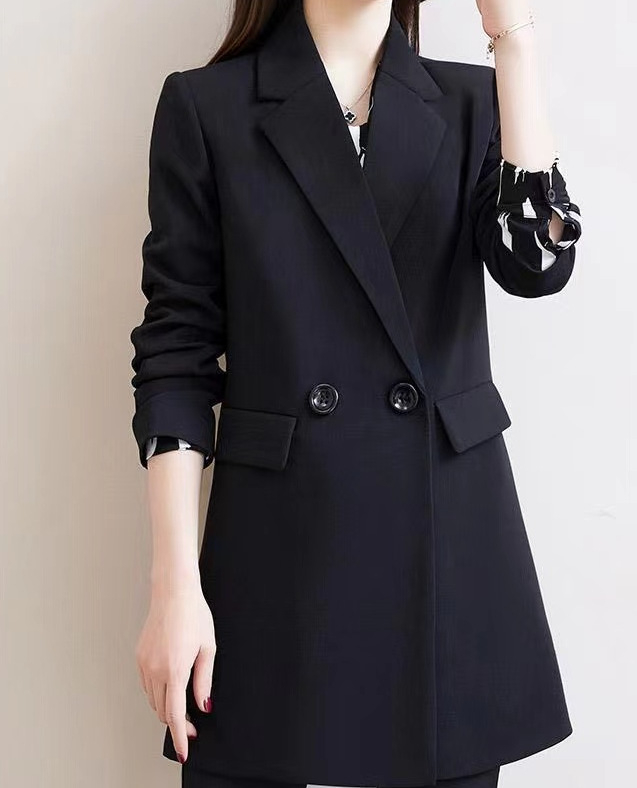Ženski sako u stilu kostima, casual japansko-korejski stil, regularni kroj, poliester tkanina, ovratnik stila kostima, dugi rukavi