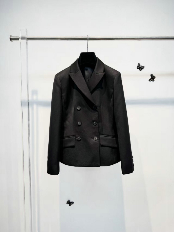 Ženski dvostruko kopčani sako u poslovnom stilu, s ovratnikom u stilu sakoa, dugi rukavi, materijal: imitacija svile i vune, jesen 2025