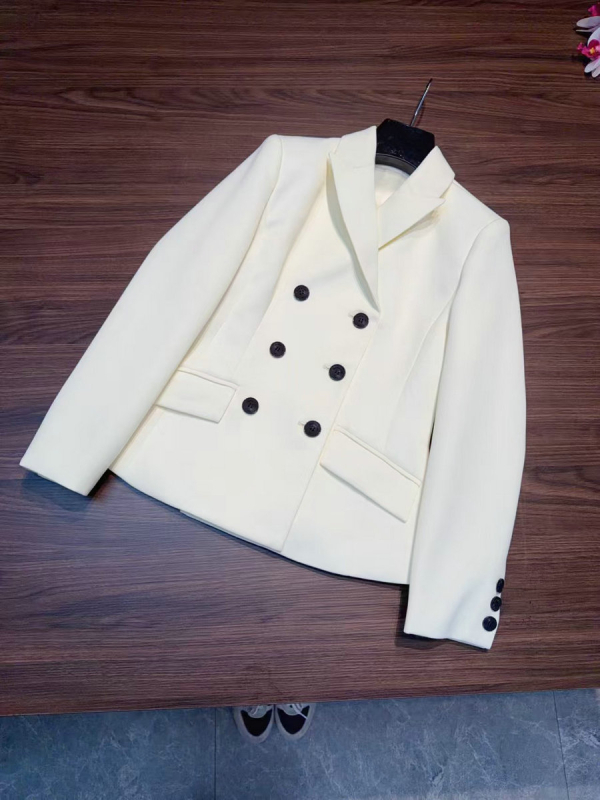 Ženski dvostruko kopčani sako u poslovnom stilu, s ovratnikom u stilu sakoa, dugi rukavi, materijal: imitacija svile i vune, jesen 2025