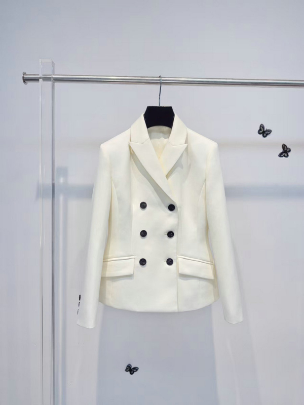 Ženski dvostruko kopčani sako u poslovnom stilu, s ovratnikom u stilu sakoa, dugi rukavi, materijal: imitacija svile i vune, jesen 2025