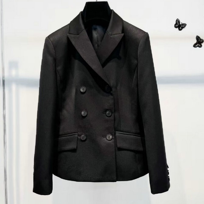 Ženski dvostruko kopčani sako u poslovnom stilu, s ovratnikom u stilu sakoa, dugi rukavi, materijal: imitacija svile i vune, jesen 2025