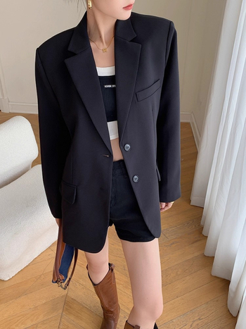 Žensko sako za kostim, srednja duljina, ovratnik sakog, jednostruko kopčanje, poliester tkanina, ležerni japansko-korejski stil