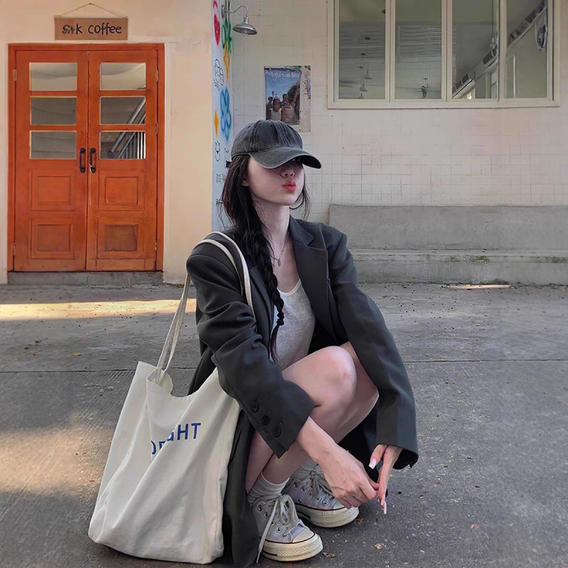 Žensko sako za kostim, srednja duljina, ovratnik sakog, jednostruko kopčanje, poliester tkanina, ležerni japansko-korejski stil