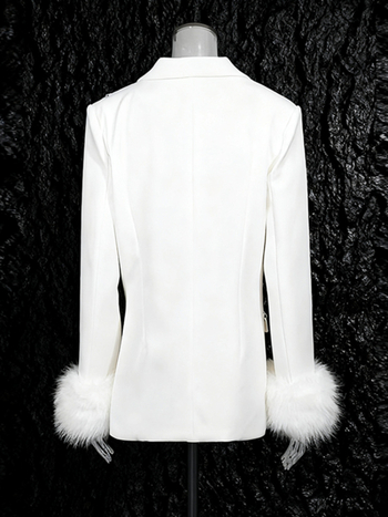 Damsko usko sako s jednim gumbom i dijamantnom dekoracijom, otkriva struk, poliester, zima 2025