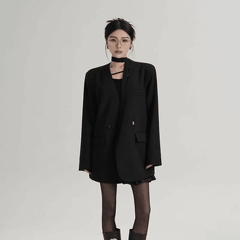 Ženski blejzer bez ovratnika, slobodan kroj, srednja duljina, poliester, dvostrano kopčanje