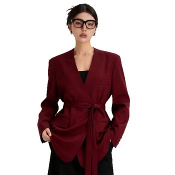 Ženski blejzer bez ovratnika, slobodan kroj, srednja duljina, poliester, dvostrano kopčanje