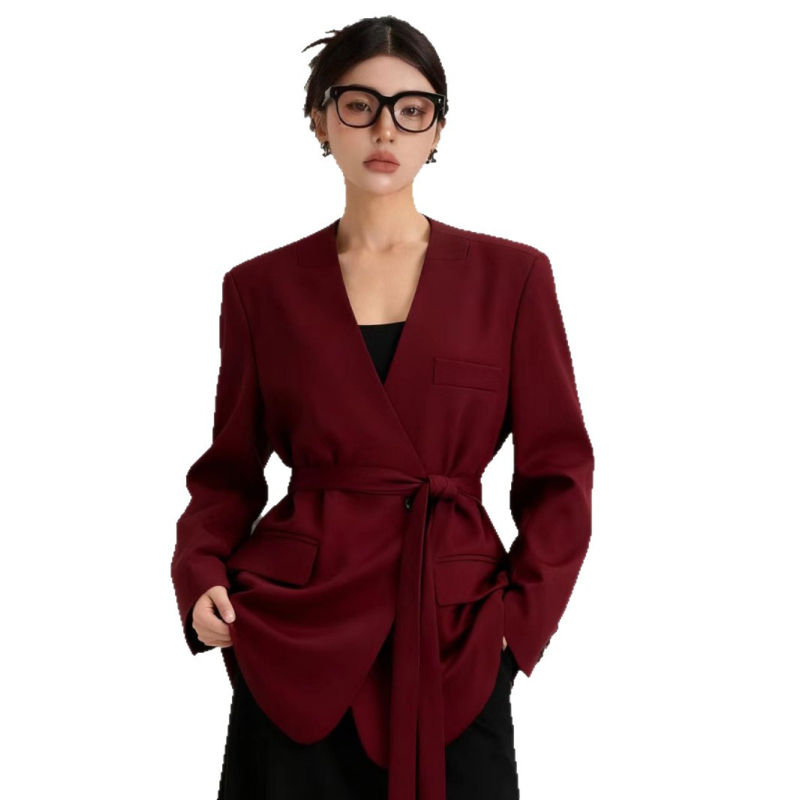 Ženski blejzer bez ovratnika, slobodan kroj, srednja duljina, poliester, dvostrano kopčanje