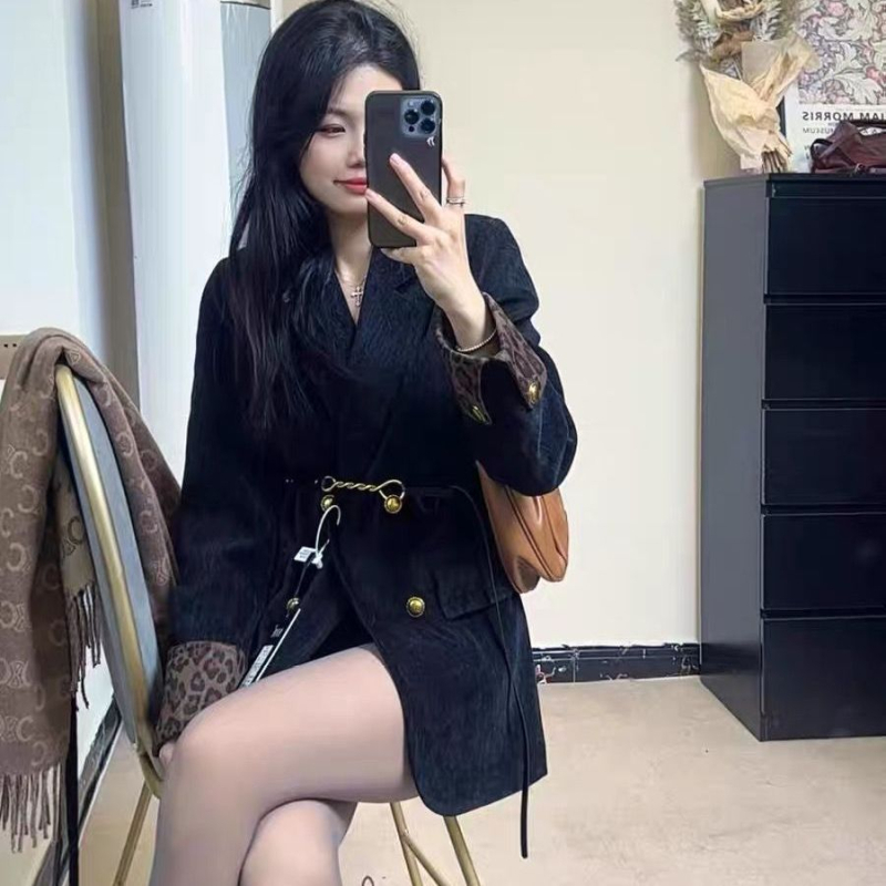 Chenille jakna odijelo - dvostruko kopčanje, polo ovratnik, dugi princez rukavi, Spandex mješavina