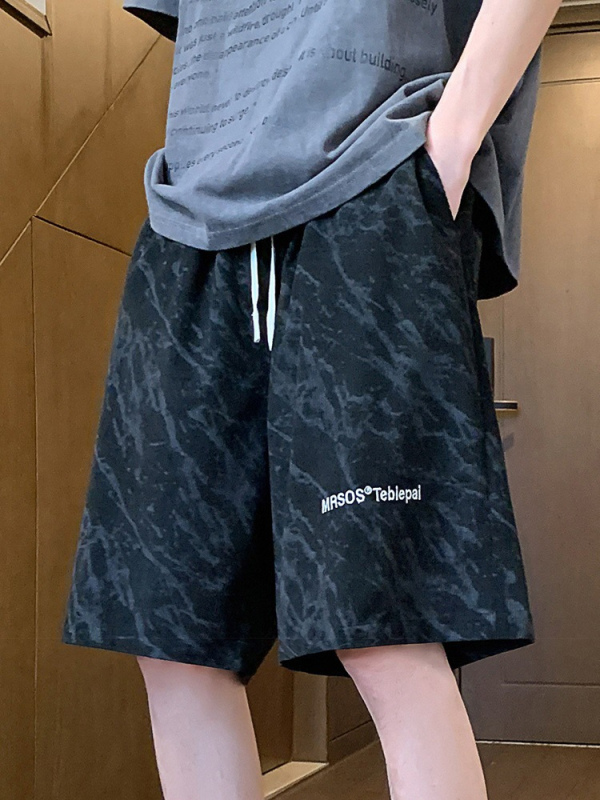 Muške casual kratke hlače do koljena, labav pojas, vezivanje na struku, poliester, veliki cvjetni uzorak