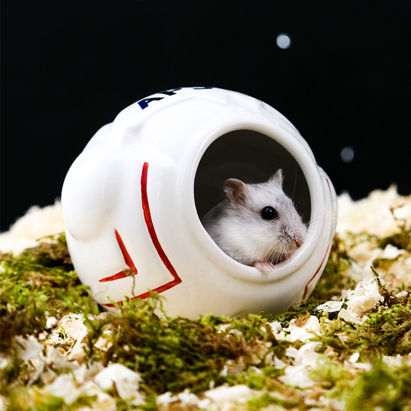 Set ceramic pentru hamster – seria spaceman cu bol pentru mâncare, dozator de apă, cadă și cuib adăpost