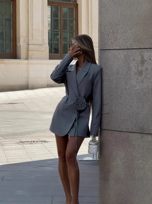 Ženski blejzer s 3D floralnim detaljima, jesen 2024, uski kroj, poliester, ovratnik odijela