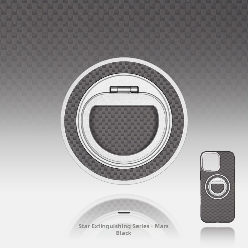MagSafe-kompatibilis telefon-tartó szénszálas és fém anyagból, forgó gyűrű záróval, háromszög alakú