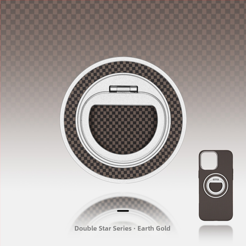 MagSafe-kompatibilis telefon-tartó szénszálas és fém anyagból, forgó gyűrű záróval, háromszög alakú