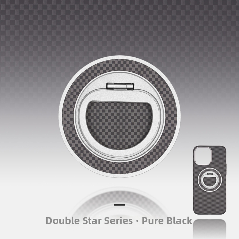 MagSafe-kompatibilis telefon-tartó szénszálas és fém anyagból, forgó gyűrű záróval, háromszög alakú