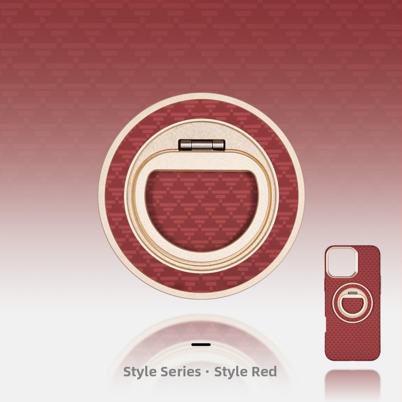 MagSafe-kompatibilis telefon-tartó szénszálas és fém anyagból, forgó gyűrű záróval, háromszög alakú