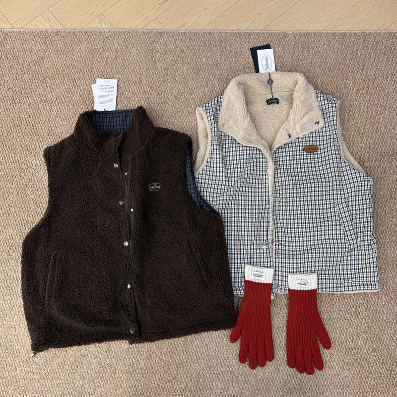 Gilet bez rukava od tweed-a s najlonom 95%+, stojeći ovratnik, minimalistički stil, bez punila, zimsko izdanje 2025