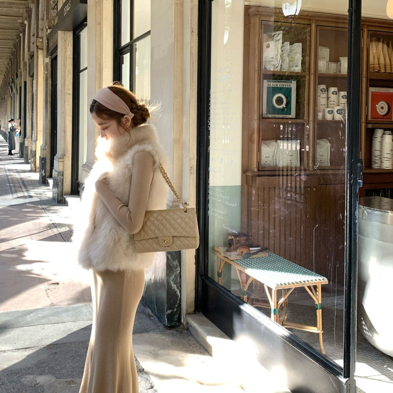 Chanel stil bezrukavnog prsluka, kratka duljina, polu-visoki ovratnik, poliester tkanina
