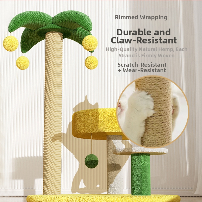 Mačací lezecký rám s útulnou a stromom, integrovaná doska na škrabanie, dizajn vesmírnej kapsule, minimalistický štýl, materiál sisal