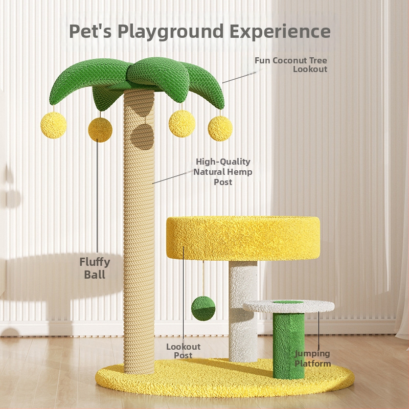 Mačací lezecký rám s útulnou a stromom, integrovaná doska na škrabanie, dizajn vesmírnej kapsule, minimalistický štýl, materiál sisal