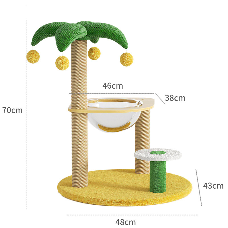 Сизалова котешка катерачна ракла с гнездо и дърво, интегрирана дъска за драскане, дизайн космическа капсула, минималистичен стил