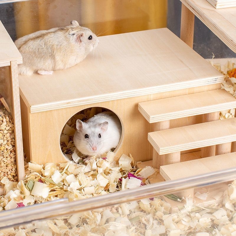 Drvena kućica za hamstera – prirodni stil, pravokutnog oblika, unutarnja upotreba, za hamstera, odmor i skrivanje