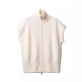 Vuneni kardigan-vest, ležerni kroj, zatvarač, visok ovratnik, duljina 50–65 cm