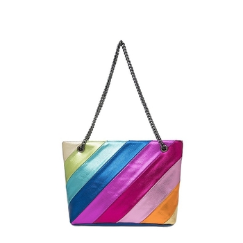 Ženska PU kožna crossbody torba s lančanim remenom, vodoravni kvadratni oblik, zatvaranje rajferšijem, unutarnji džepovi za telefon i dokumente