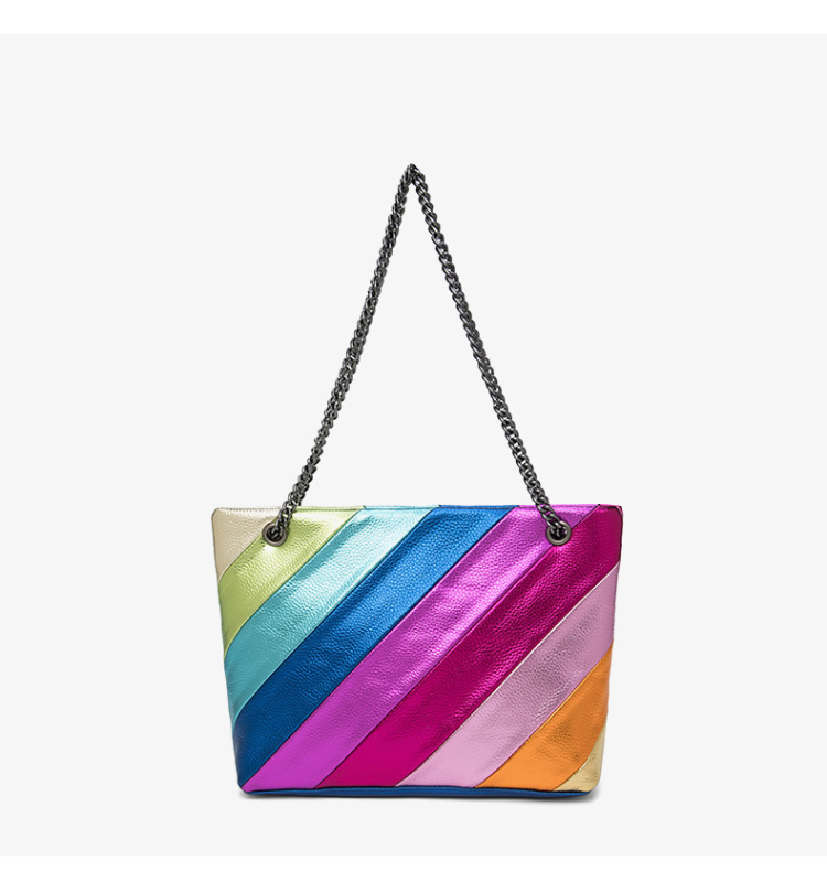 Ženska PU kožna crossbody torba s lančanim remenom, vodoravni kvadratni oblik, zatvaranje rajferšijem, unutarnji džepovi za telefon i dokumente