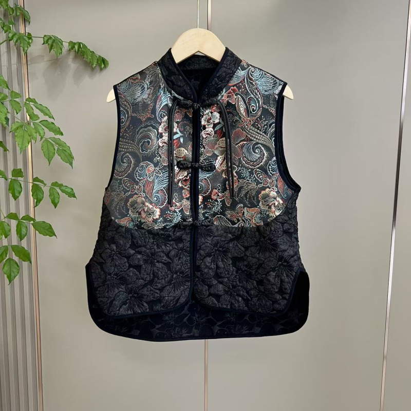 Jakardom vez s etničkim stilom, bez rukava, V-izrez, ultra kratka duljina (≤40 cm), punilo vuna, glavni materijal: rayon, A-oblik siluete