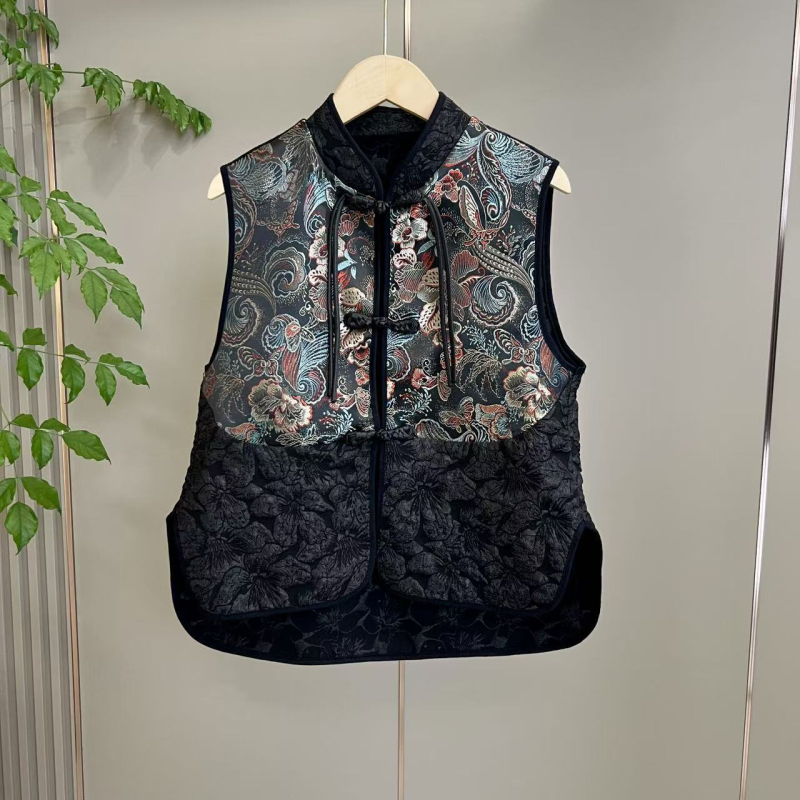 Jakardom vez s etničkim stilom, bez rukava, V-izrez, ultra kratka duljina (≤40 cm), punilo vuna, glavni materijal: rayon, A-oblik siluete