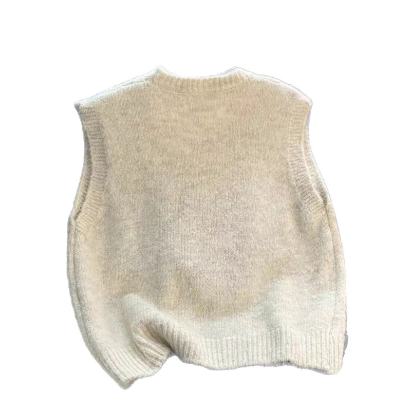 Popcorn pletena vest za žene, bez rukava, okrugli izrez, poliester tkanina