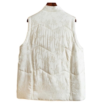 Ženski vest od vune s jacquard uzorkom, V-izrez, punjenje od vune, kopčom na 1 gumb, silueta A, proljeće 2025
