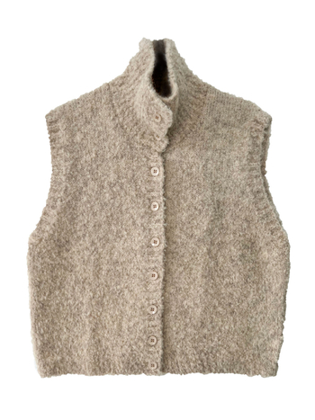 Ženska pletena vesta sa stojećim ovratnikom, opušteni japansko-korejski stil, duljina 50-65 cm, materijal akrilna vlakna 30-50%, poliester <30%