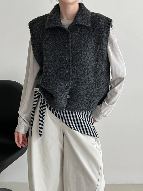 Ženska pletena vesta sa stojećim ovratnikom, opušteni japansko-korejski stil, duljina 50-65 cm, materijal akrilna vlakna 30-50%, poliester <30%