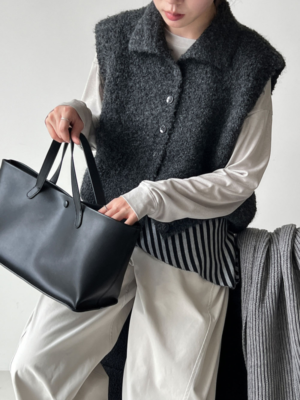 Ženska pletena vesta sa stojećim ovratnikom, opušteni japansko-korejski stil, duljina 50-65 cm, materijal akrilna vlakna 30-50%, poliester <30%