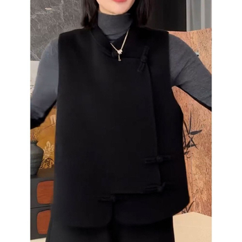 Dvostruka vesta sa stojećim ovratnikom i kopčama, zimski model, svestran stil