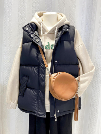 Ženska vesta s punim pamuka, zima 2025, zatvarač, stojeći ovratnik, tkanina: poliester/ rayon, normalan kroj