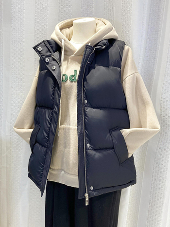 Ženska vesta s punim pamuka, zima 2025, zatvarač, stojeći ovratnik, tkanina: poliester/ rayon, normalan kroj