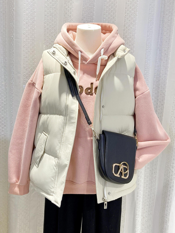 Ženska vesta s punim pamuka, zima 2025, zatvarač, stojeći ovratnik, tkanina: poliester/ rayon, normalan kroj