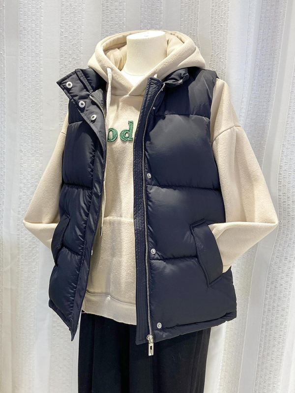 Ženska vesta s punim pamuka, zima 2025, zatvarač, stojeći ovratnik, tkanina: poliester/ rayon, normalan kroj