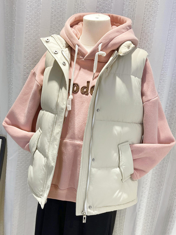 Ženska vesta s punim pamuka, zima 2025, zatvarač, stojeći ovratnik, tkanina: poliester/ rayon, normalan kroj