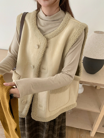 GAGD vestă fără mâneci din lână de miel pentru femei, croială lejeră, guler rotund, nasturi pe un singur rând, colecția de iarnă 2025