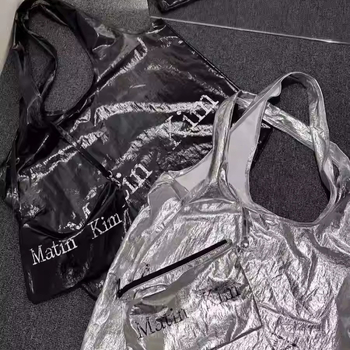 PU tote torba s reflektirajućim učinkom, korejski nišni dizajn, s jednim remenom, džep za telefon, platnena podstava