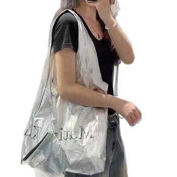 PU tote torba s reflektirajućim učinkom, korejski nišni dizajn, s jednim remenom, džep za telefon, platnena podstava