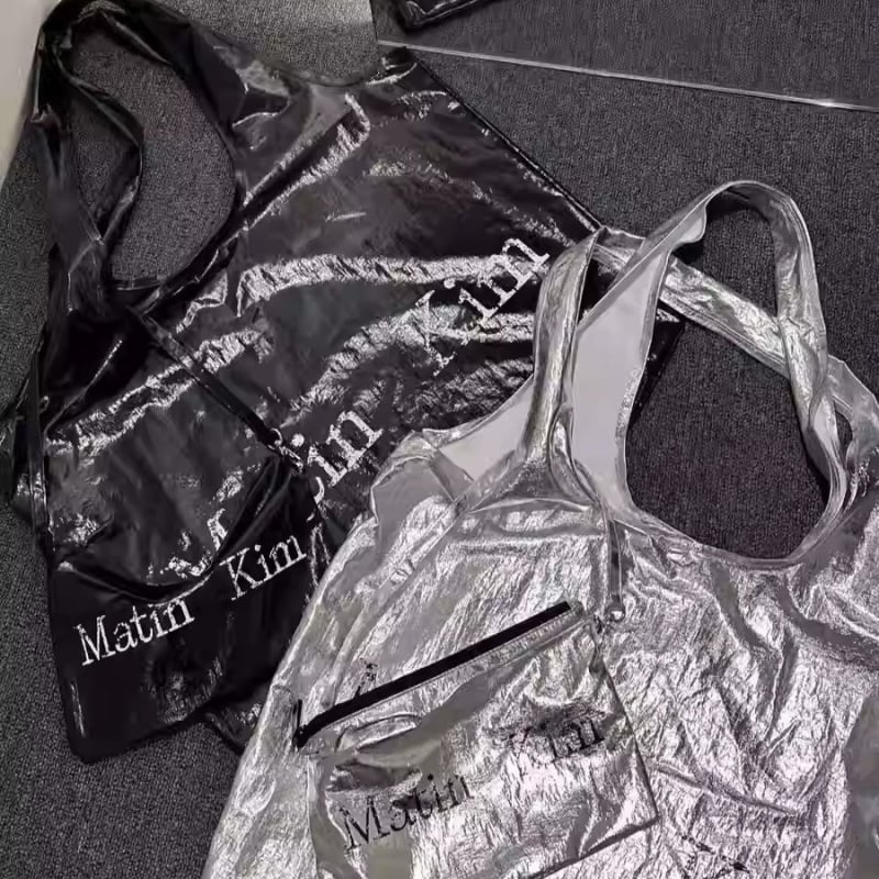 PU tote torba s reflektirajućim učinkom, korejski nišni dizajn, s jednim remenom, džep za telefon, platnena podstava